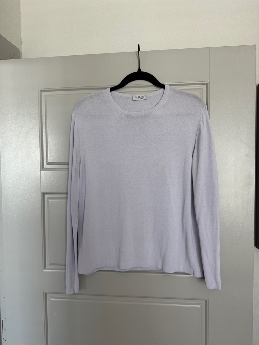 Pia Zelli Lightweight Long Sleeve Crewneck Top - Pale Lavender, M